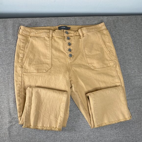 Torrid Denim Jeans Women's 14 Short High Rise Button Fly Beige Raw Hem - Picture 3 of 13